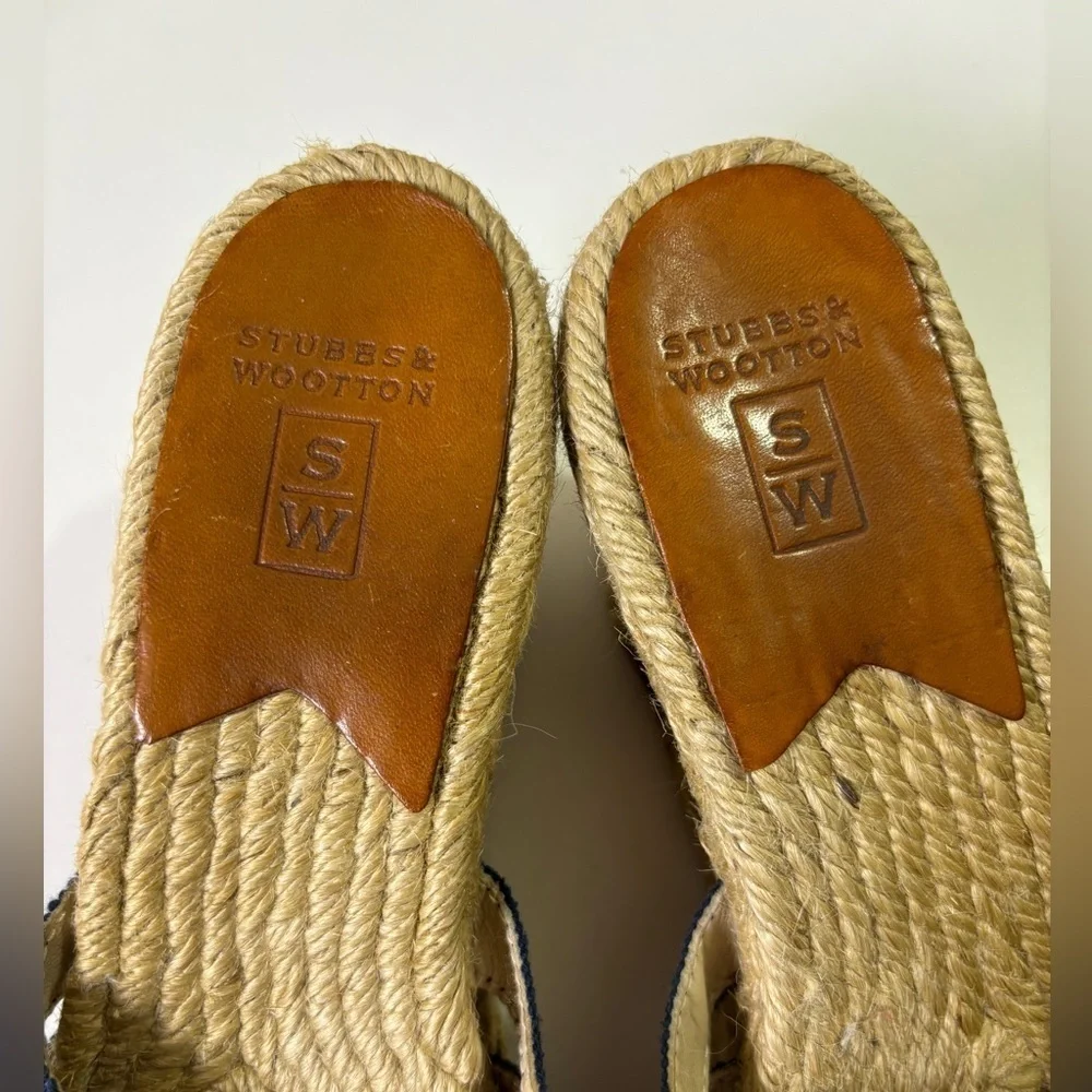 Stubbs & Wootton Kelly Navy Blue Wedge Jute Estate Espadrille  Sandals 36EU 6 US